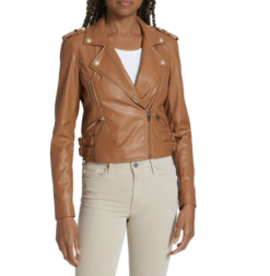 Generation Love NEW Diana Cognac Brown Vegan Leather Moto Jacket Size XS